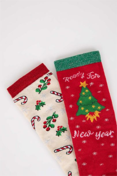 Girl Christmas Themed 2 Piece Cotton Long Socks
