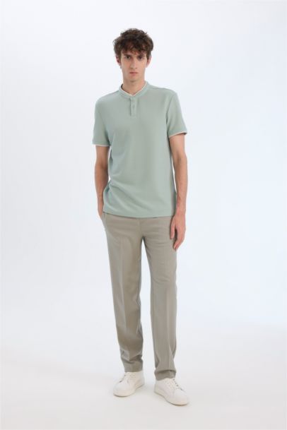 Modern Fit Standing Collar Short Sleeve Polo T-Shirt