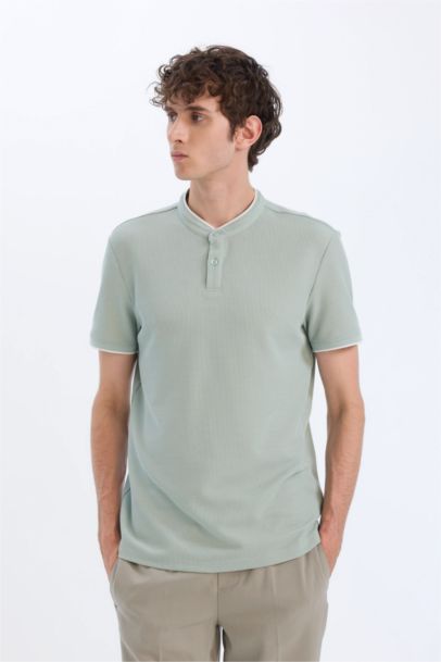 Modern Fit Standing Collar Short Sleeve Polo T-Shirt