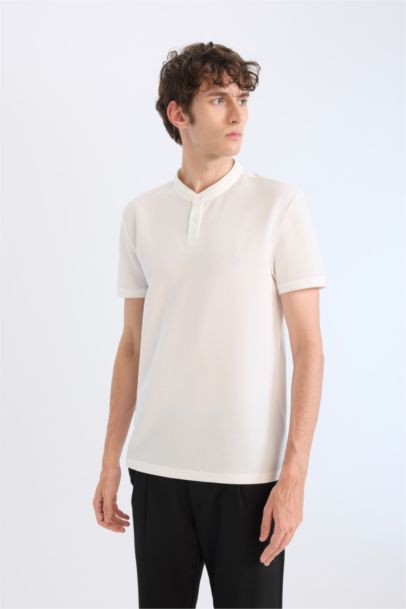 تيشيرت بولو وافل سليم فيت بياقة عالية