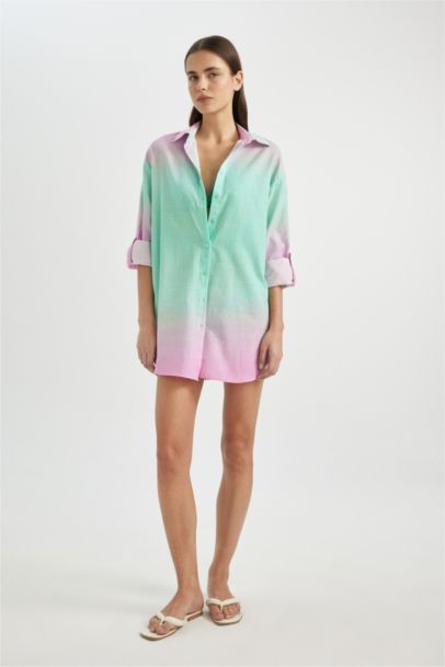 Fall in Love Patterned Poplin Beach Shirt