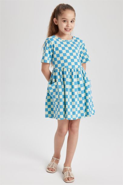 Girl Patterned Short Sleeve Combed Cotton Dress
