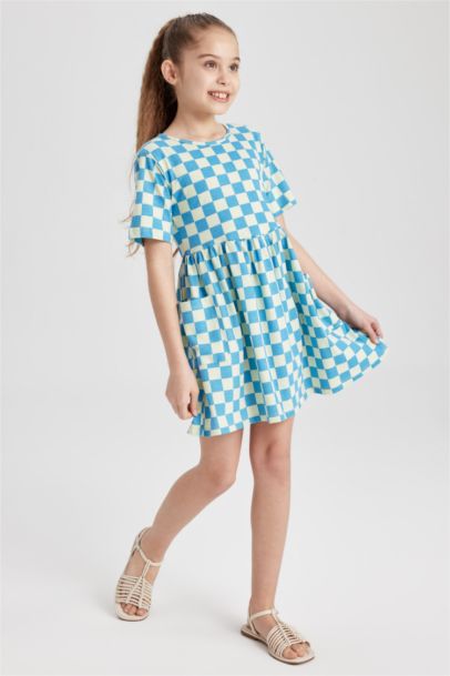 Girl Patterned Short Sleeve Combed Cotton Dress