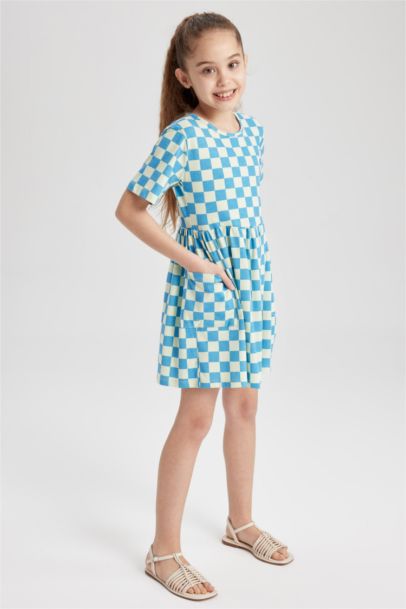 Girl Patterned Short Sleeve Combed Cotton Dress