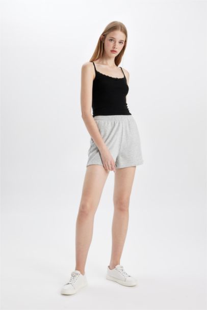 Regular Fit Thick Sweatshirt Fabric Regular Hem Shorts