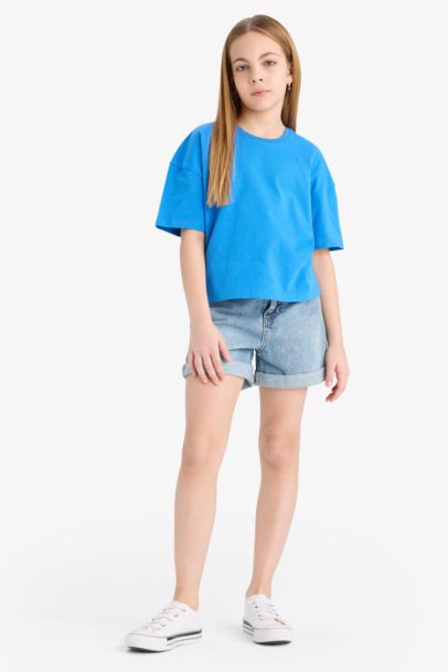 Girl Relax Fit Crew Neck Basic Short Sleeve T-Shirt