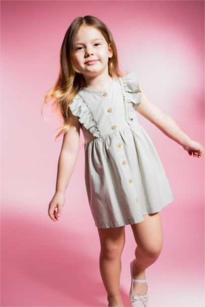 Baby Girl Short Sleeve Linen Look Dress