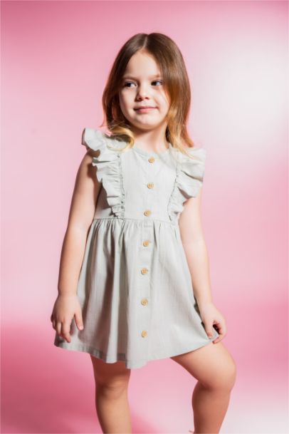 Baby Girl Short Sleeve Linen Look Dress