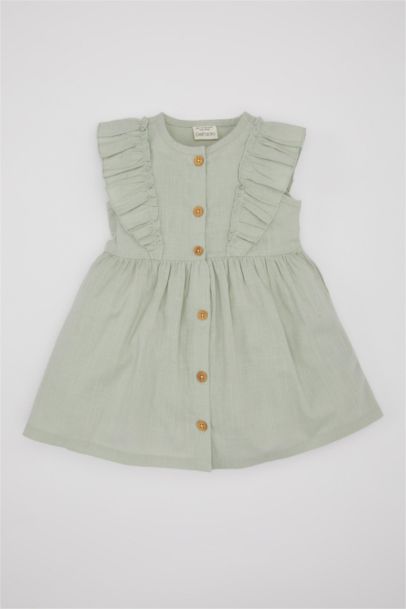 Baby Girl Short Sleeve Linen Look Dress