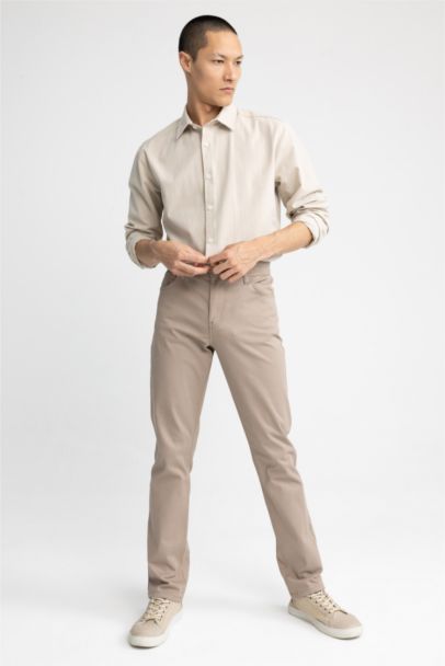 Modern Fit Polo Collar Linen Look Long Sleeve Shirt