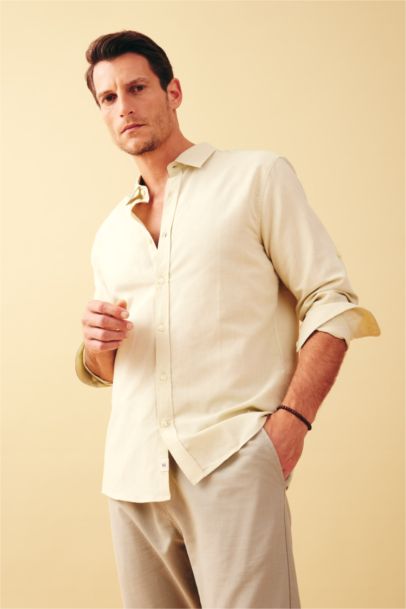Modern Fit Linen Blend Long Sleeve Shirt