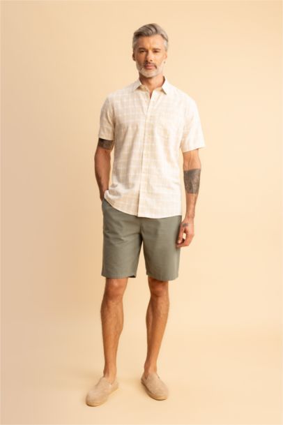 Chemise à manches courtes en lin mélangé à motifs Coupe régulière