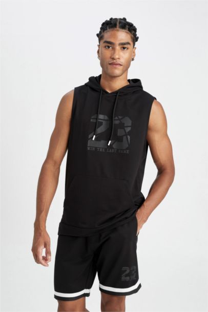 DeFactoFit Standard Fit Printed Hooded Tank Top