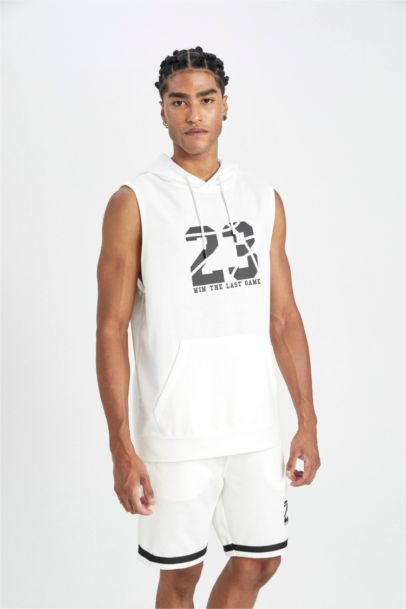 DeFactoFit Standard Fit Number Patterned Hooded Tank Top
