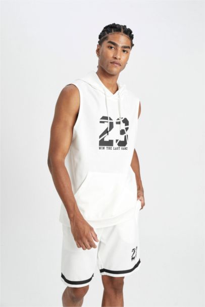 DeFactoFit Standard Fit Number Patterned Hooded Tank Top