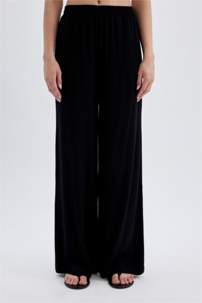 بنطرون فيسكوز برجل واسع وايد ليج وخصر عالي