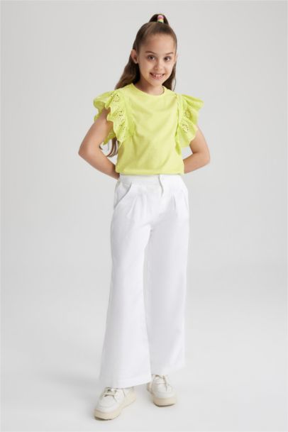 Girl Wide Leg Wide Leg Gabardine Trousers