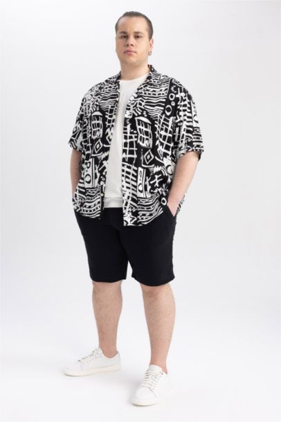 Relax Fit Snap Collar Patterned Short Sleeve Shirt