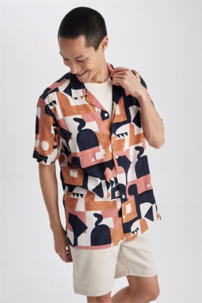 قميص قصة عادية وياقة جاكيت