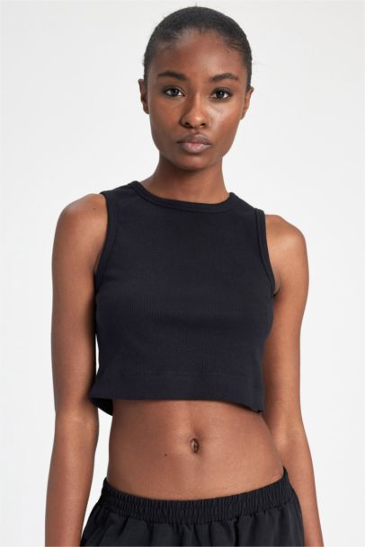 Slim Fit Crew Neck Sports Cotton Crop Top