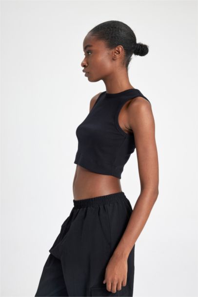 Slim Fit Crew Neck Sports Cotton Crop Top