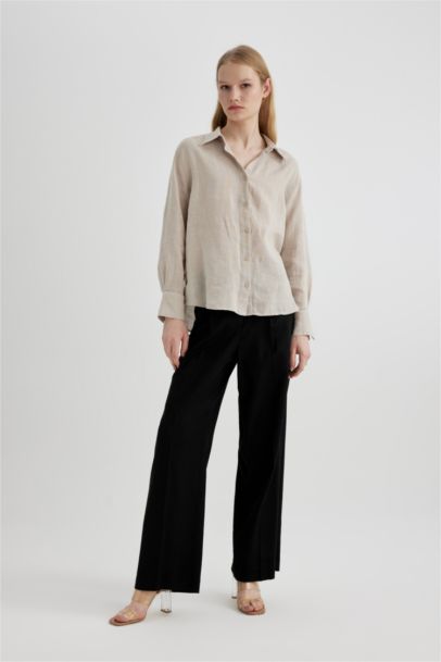 Oversize Fit Shirt Collar linen Long Sleeve Shirt