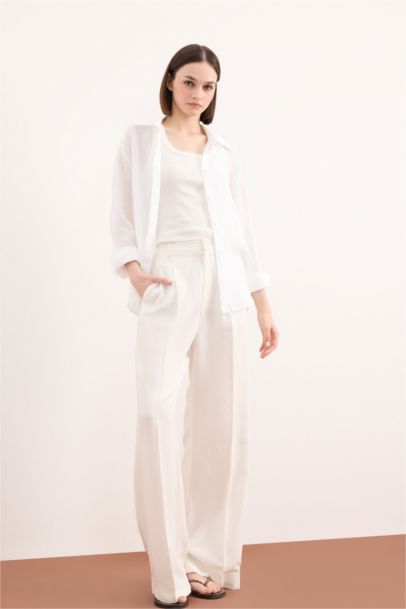 Oversize Fit Linen Long Sleeve White Shirt