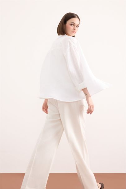 Oversize Fit Linen Long Sleeve White Shirt