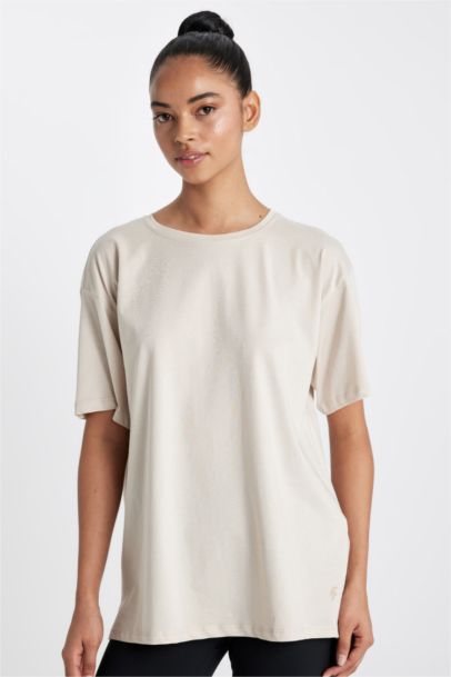 DeFactoFit Oversize Crew Neck Printed Sports T-Shirt