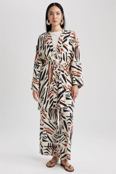 Regular Fit Linen Blended Printed Long Sleeve Tunic
