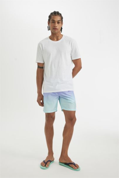 Regular Fıt Degrade Baskılı File Astarlı Diz Üstü Deniz Şortu