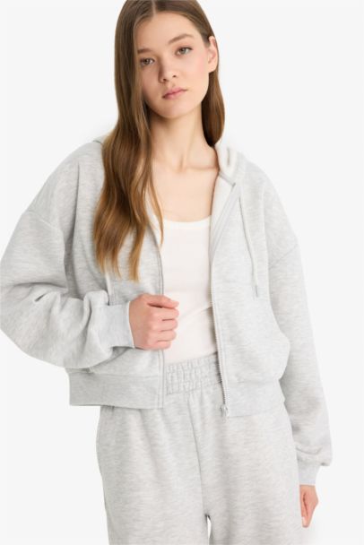 Standard Fit Hooded Basic Zippered Sweatshirt