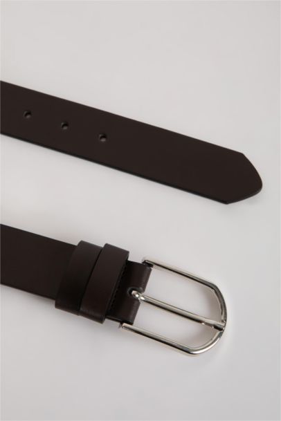 Erkek Oval Toka Suni Deri 2'li Klasik Kemer