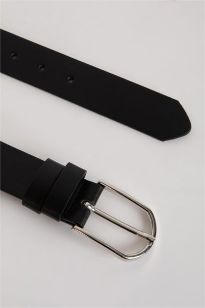 Erkek Oval Toka Suni Deri 2'li Klasik Kemer