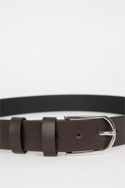 Erkek Oval Toka Suni Deri 2'li Klasik Kemer