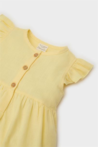 Basic Düz Kısa Kollu Flamlı Poplin Yazlık Elbise Kız Bebek