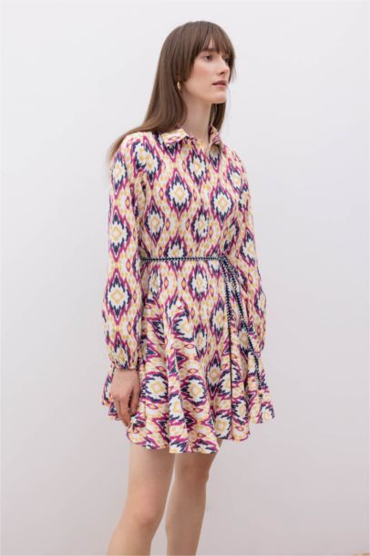 Mini Robe à Manches Longues imprimée à Manches Longues