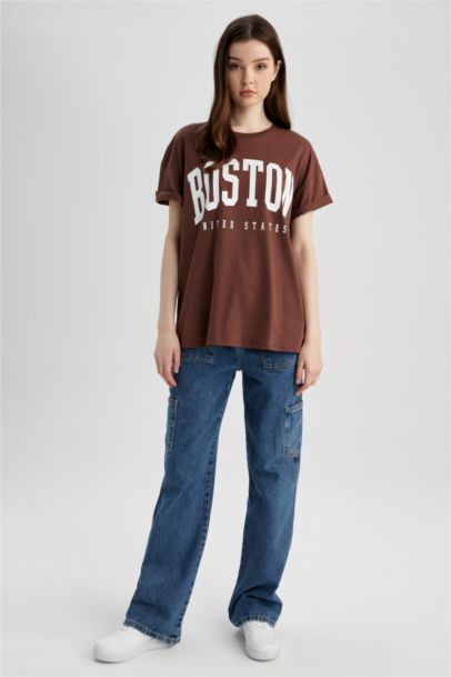 تي شيرت مطبوع اوفر سايز  بياقة مستديرة