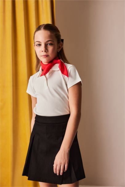 Girl Slim Fit Polo Neck Basic Ribbed Camisole Polo T-Shirt