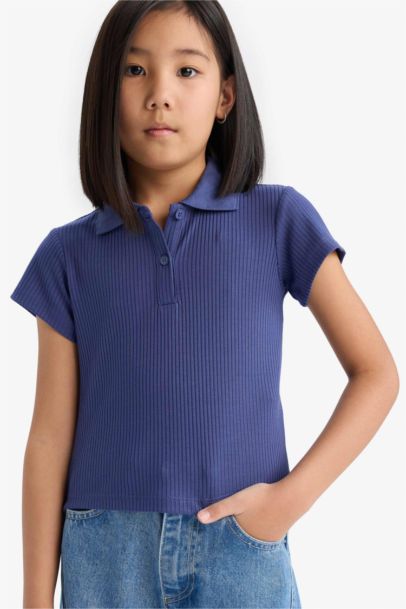 Girl Slim Fit Basic Ribbed Camisole Polo Shirt