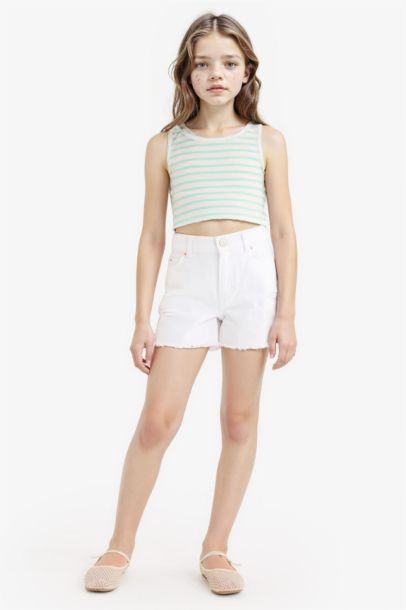 تانك توب بناتي كروب بدون كم برقبة مستديرة أخضر فاتح