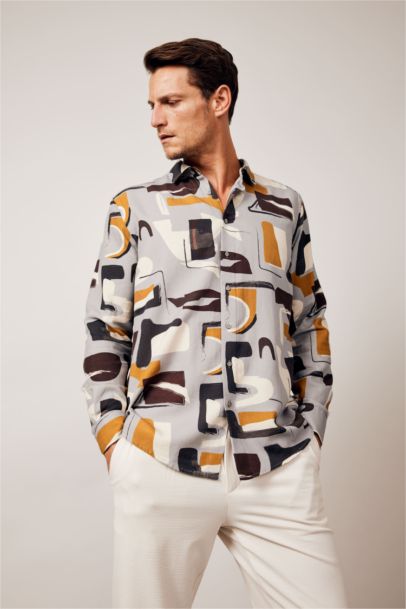 Patterned Textured Long Sleeve Cotton Shirt