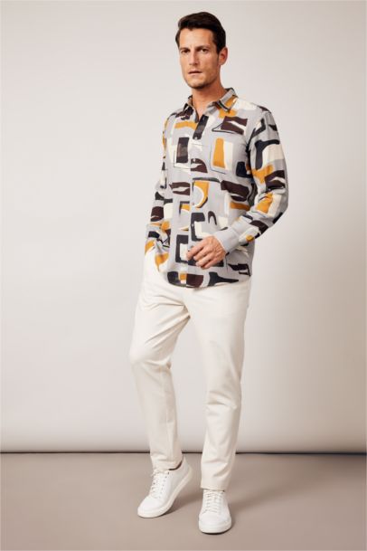 Patterned Textured Long Sleeve Cotton Shirt