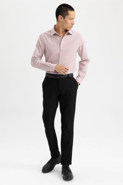 Slim Fit Polo Neck Textured Long Sleeve Shirt