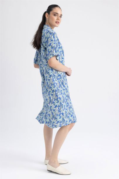 Traditional Shirt Collar Midi Short Sleeve Dress