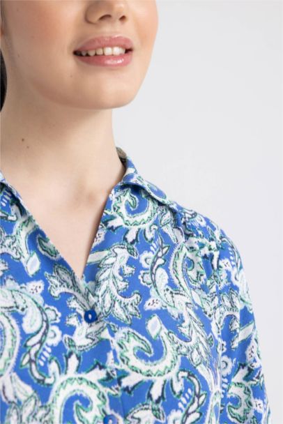 Traditional Shirt Collar Midi Short Sleeve Dress