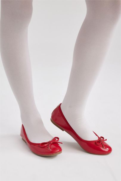Girl Red Faux Leather Ballerina Flat Shoes