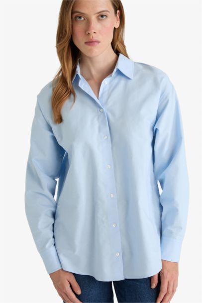 Oversize Fit Shirt Collar Oxford Long Sleeve Shirt