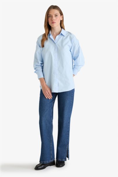 Oversize Fit Shirt Collar Oxford Long Sleeve Shirt