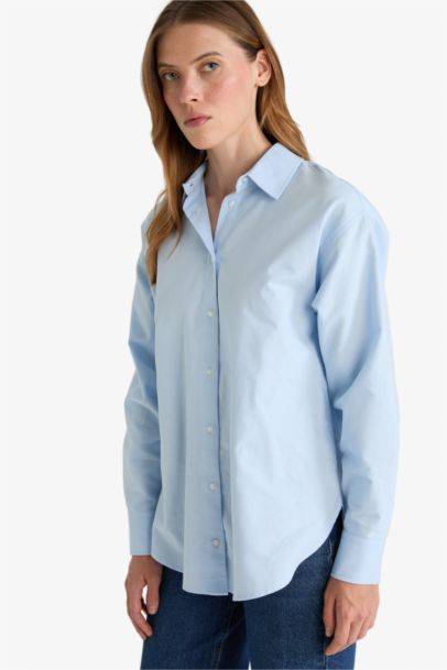 Oversize Fit Shirt Collar Oxford Long Sleeve Shirt